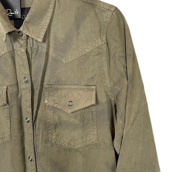 NEW! Rails Sandra Shirt Dress Snap Front Olive Black Tie Dye Size Small - Picture 4 of 14